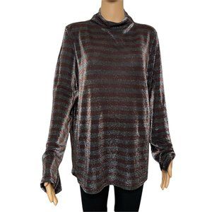 nine west mockneck long sleeve knit top size XXL silver bronze